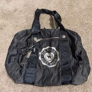 Victoria's Secret Pink Vintage Big Heart Gray Weekender Getaway Large Duffle Bag